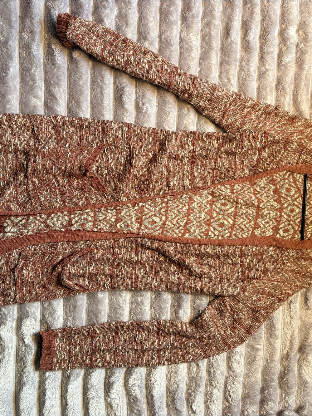 Women's Long Knit Cardigan Sweater - Rust Multi